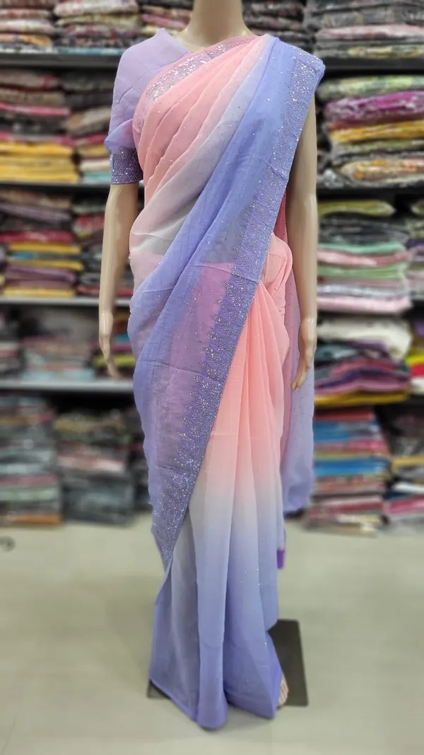 Premium Space Silk Double Colour Stone work saree | SR66
